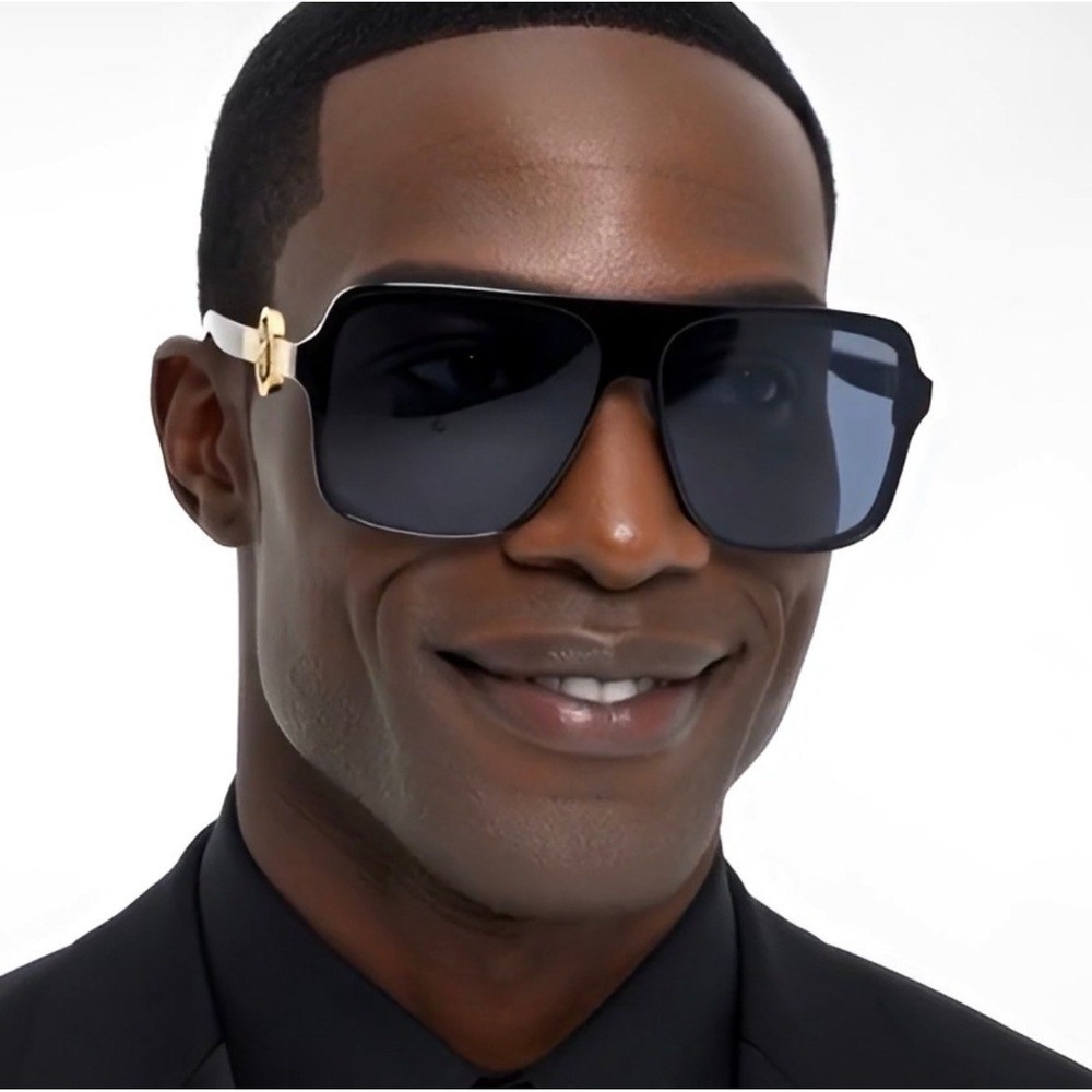 Men Sunglasses Square Gold Dark Black Flat Lens Outdoor Driving Hip Hop‎ Lentes